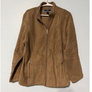 Karen Scott Sport Fleece Jacket Women's L Brown Full Zip Mock Neck Pockets 0938